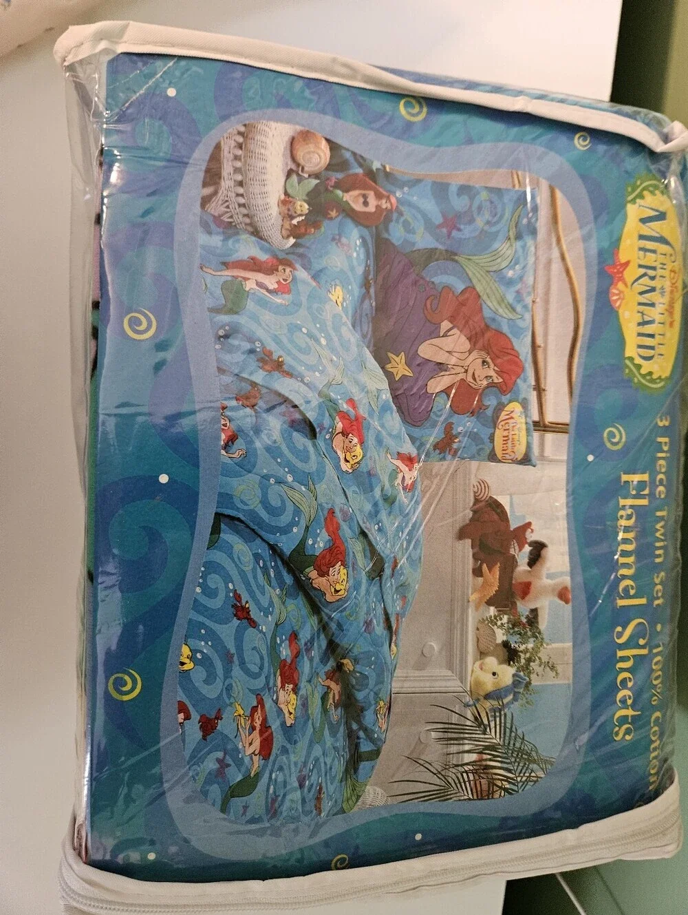 Disney The Little Mermaid Vintage Dead Stock Bright 3 Piece Flannel Sheet Set
